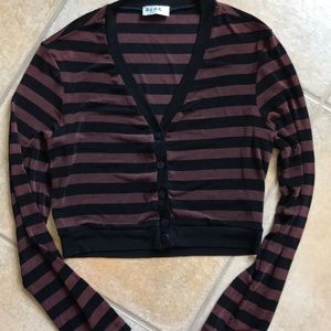 BCBG Vintage Striped Long Sleeve Crop Cardigan Top
